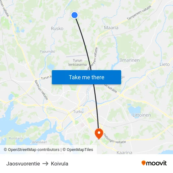 Jaosvuorentie to Koivula map
