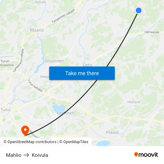 Mahlio to Koivula map