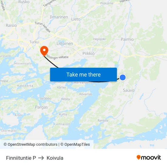 Finniituntie P to Koivula map