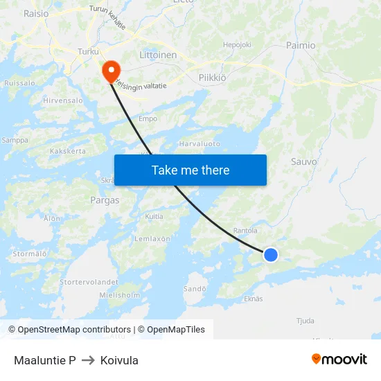 Maaluntie P to Koivula map