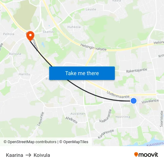 Kaarina to Koivula map