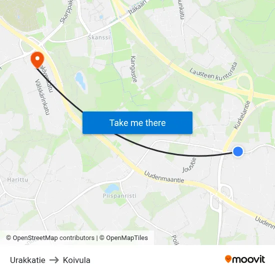 Urakkatie to Koivula map