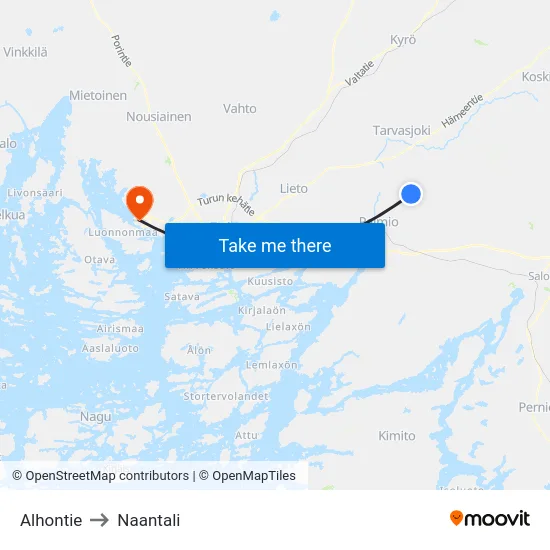 Alhontie to Naantali map