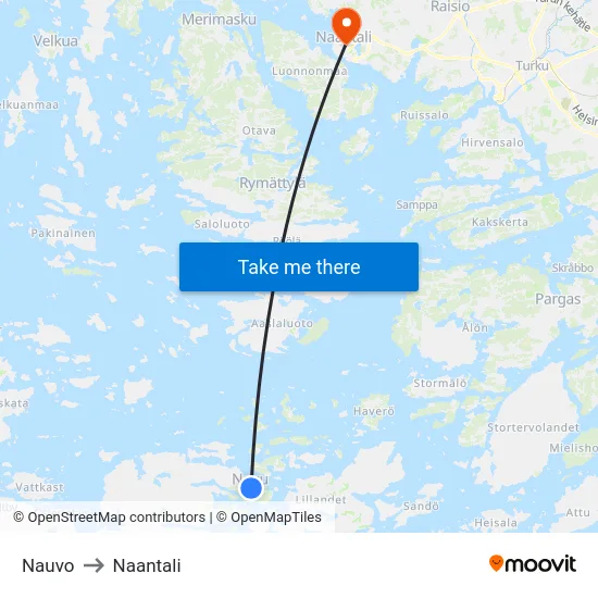 Nauvo to Naantali map