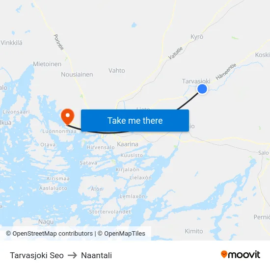 Tarvasjoki Seo to Naantali map