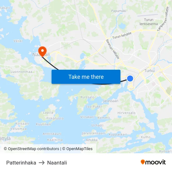 Patterinhaka to Naantali map