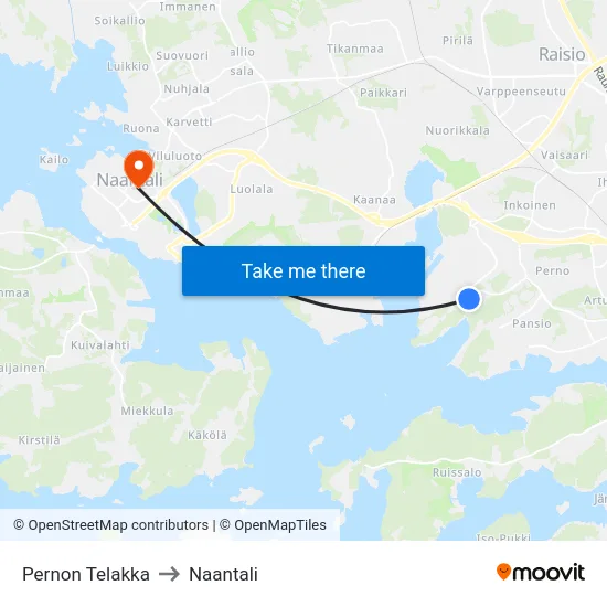 Pernon Telakka to Naantali map