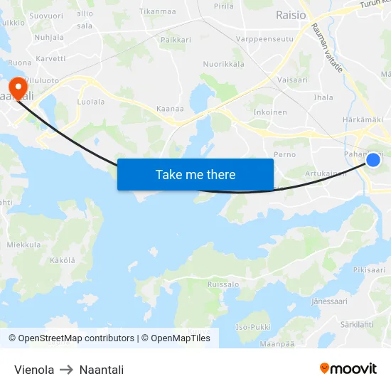 Vienola to Naantali map