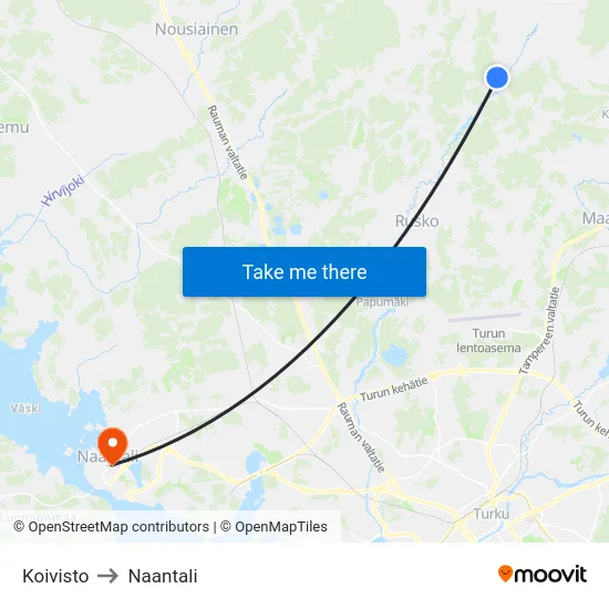 Koivisto to Naantali map