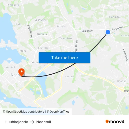 Huuhkajantie to Naantali map