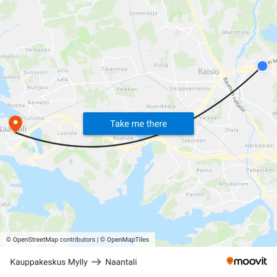 Kauppakeskus Mylly to Naantali map