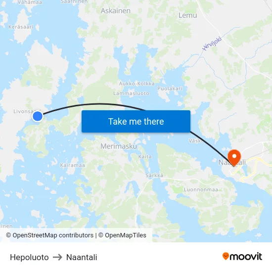 Hepoluoto to Naantali map