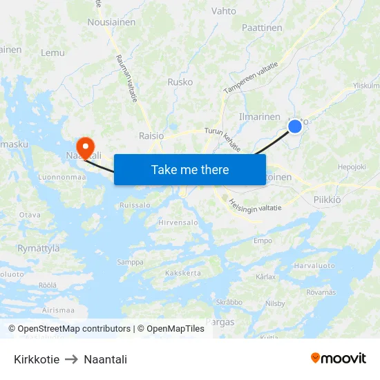 Kirkkotie to Naantali map