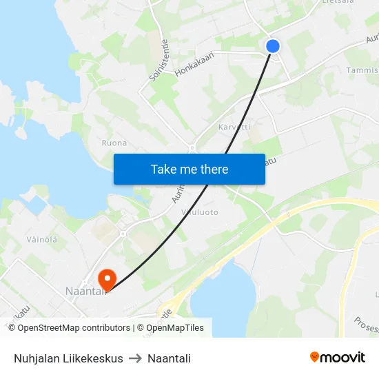 Nuhjalan Liikekeskus to Naantali map