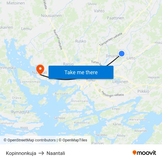 Kopinnonkuja to Naantali map