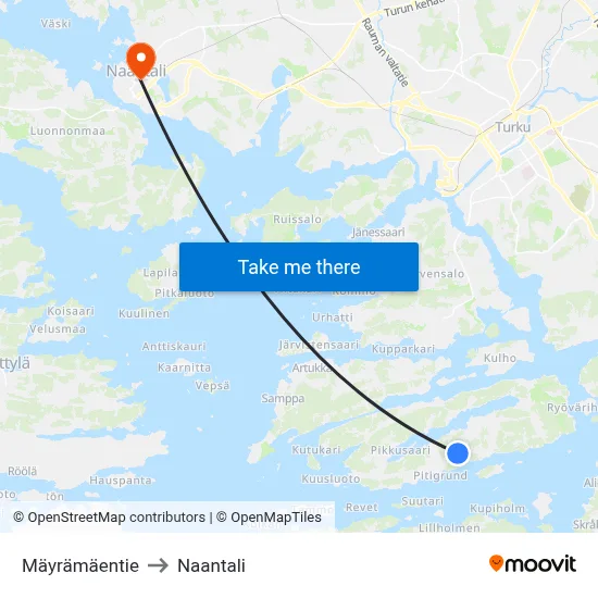 Mäyrämäentie to Naantali map
