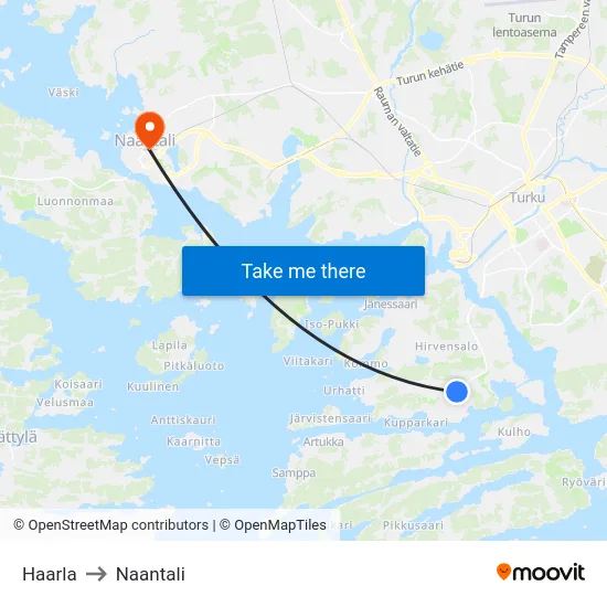 Haarla to Naantali map