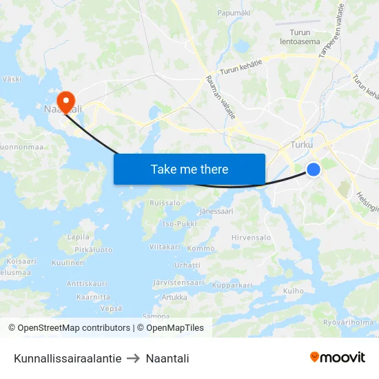 Kunnallissairaalantie to Naantali map