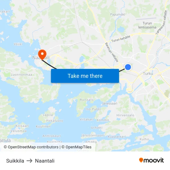 Suikkila to Naantali map