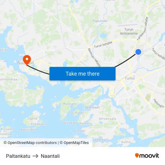 Paltankatu to Naantali map