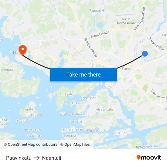 Paavinkatu to Naantali map