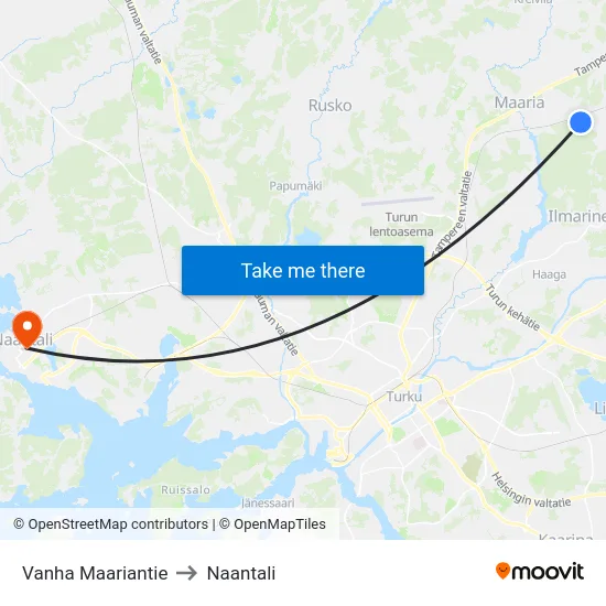 Vanha Maariantie to Naantali map