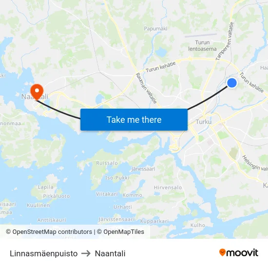 Linnasmäenpuisto to Naantali map