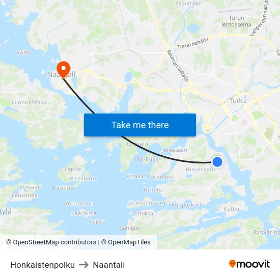 Honkaistenpolku to Naantali map