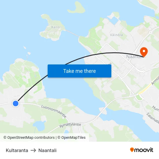 Kultaranta to Naantali map