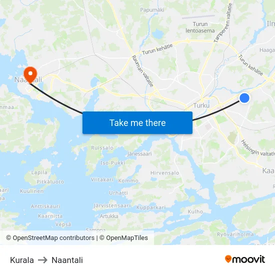 Kurala to Naantali map