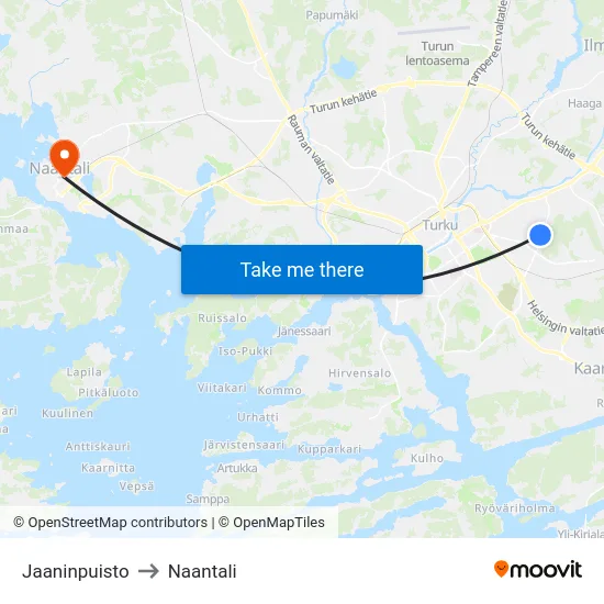 Jaaninpuisto to Naantali map