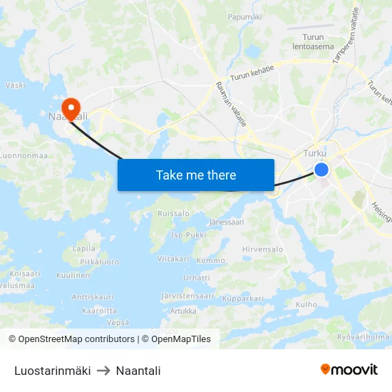 Luostarinmäki to Naantali map