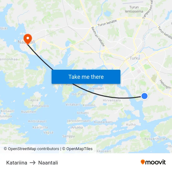 Katariina to Naantali map