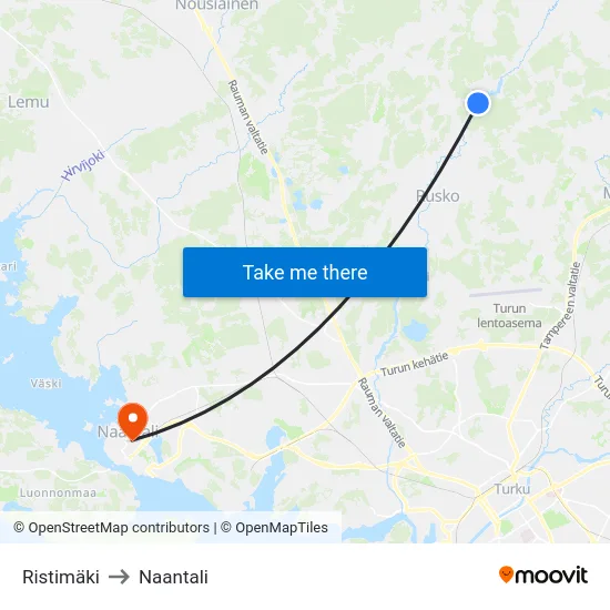 Ristimäki to Naantali map