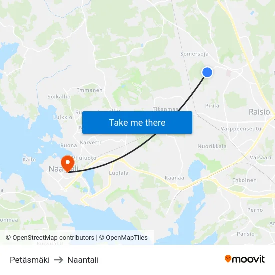 Petäsmäki to Naantali map