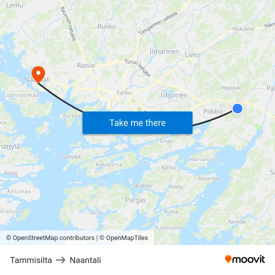 Tammisilta to Naantali map