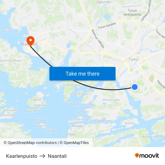 Kaarlenpuisto to Naantali map