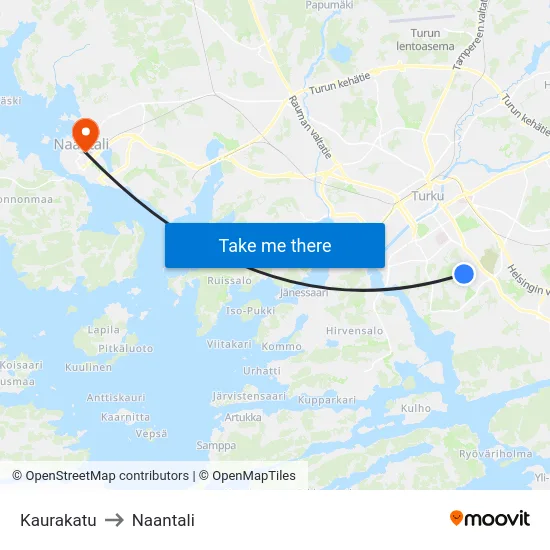 Kaurakatu to Naantali map