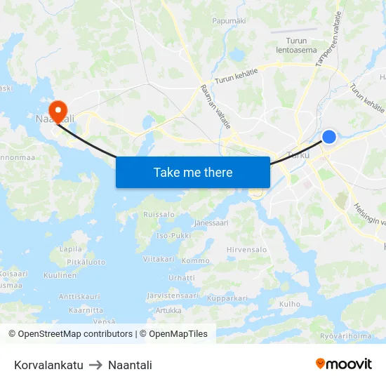 Korvalankatu to Naantali map