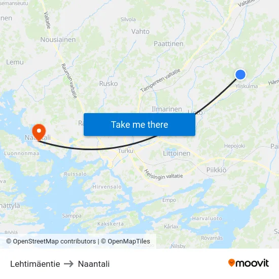 Lehtimäentie to Naantali map