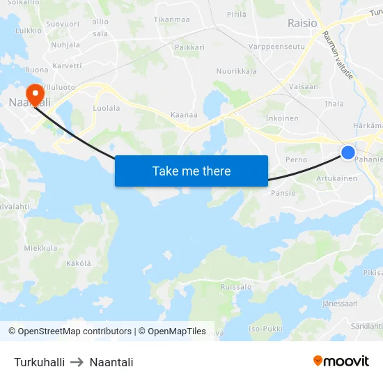 Turkuhalli to Naantali map