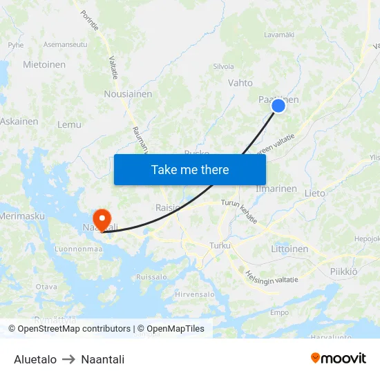 Aluetalo to Naantali map