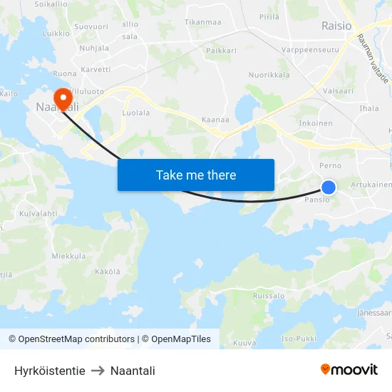 Hyrköistentie to Naantali map