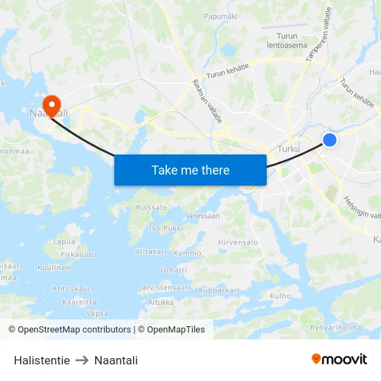 Halistentie to Naantali map
