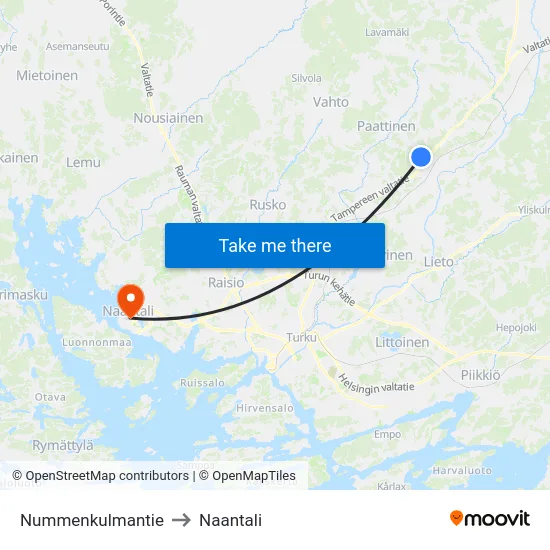Nummenkulmantie to Naantali map