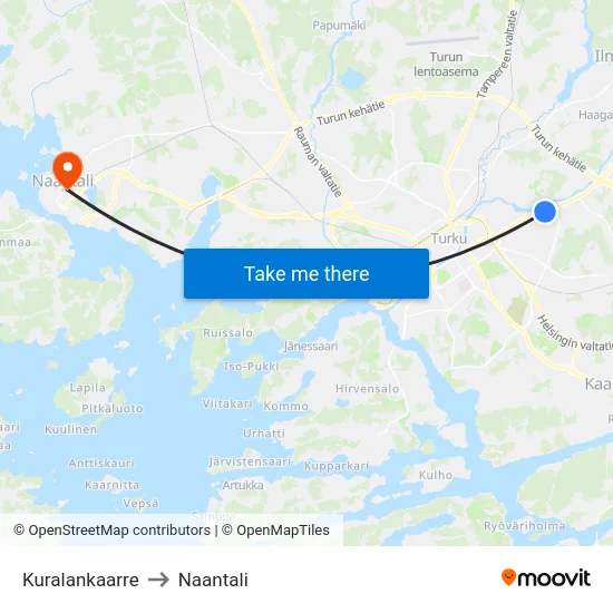 Kuralankaarre to Naantali map
