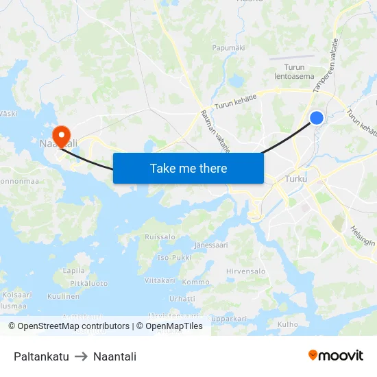 Paltankatu to Naantali map