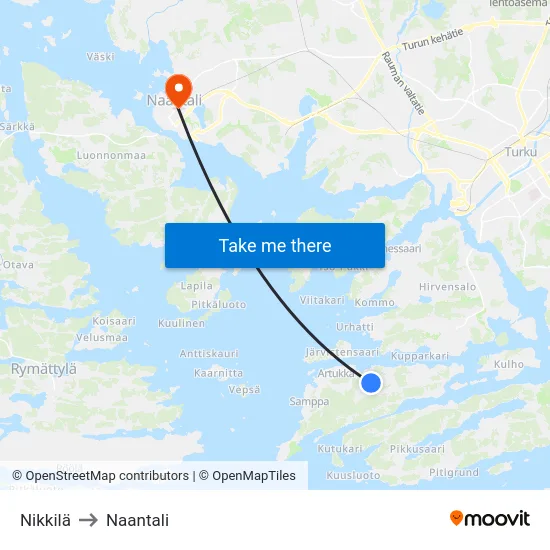 Nikkilä to Naantali map
