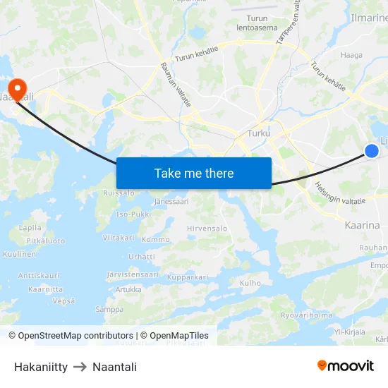 Hakaniitty to Naantali map