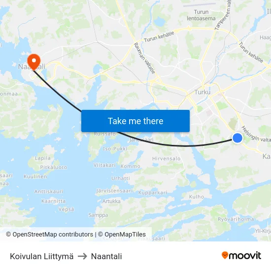 Koivulan Liittymä to Naantali map